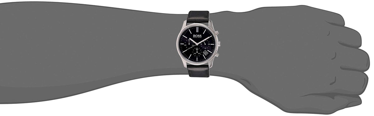  Shop Authentic Hugo Boss Time One Chronograph Black Dial Black Leather Strap Watch for Men - 1513430 - Luxxuri