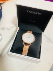  Shop Authentic Calvin Klein Even White Dial Rose Gold Mesh Bracelet Watch for Women - K7B23626 - Luxxuri