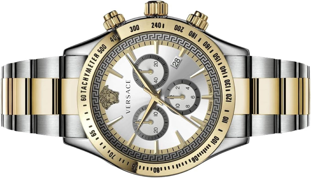  Shop Authentic Versace Classic Chronograph Quartz Silver Dial Two Tone Steel Strap Watch For Men - VEV700519 - Luxxuri