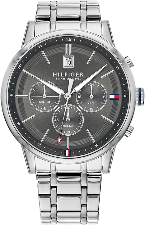 Shop Authentic Tommy Hilfiger Kyle Chronograph Grey Dial Silver Steel Strap Watch for Men - 1791632 - Luxxuri