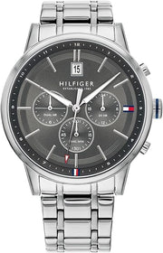  Shop Authentic Tommy Hilfiger Kyle Chronograph Grey Dial Silver Steel Strap Watch for Men - 1791632 - Luxxuri