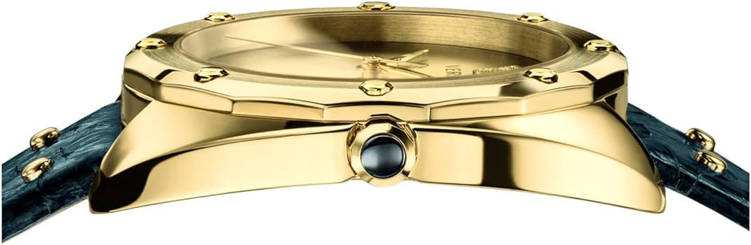  Shop Authentic Versace Shadov Quartz Gold Dial Black Leather Strap Watch for Women - VEBM00318 - Luxxuri