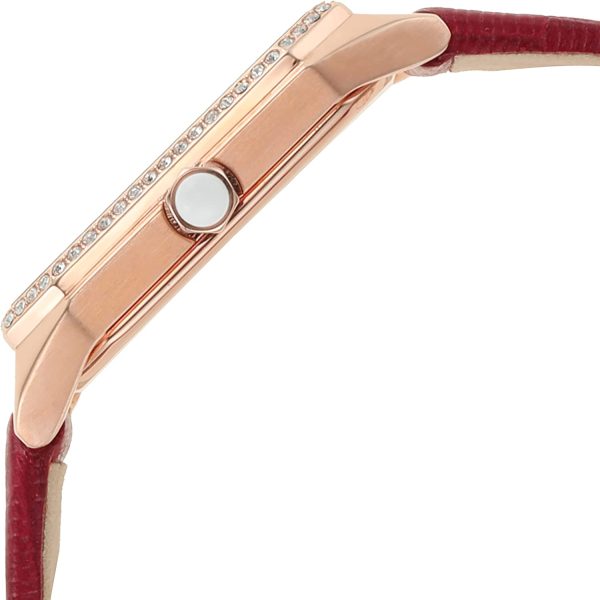  Shop Authentic Emporio Armani Gianni T Bar Two-Hand Mother of Pearl Dial Red Leather Strap Watch For Women - AR11467 - Luxxuri
