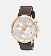 Shop Authentic Calvin Klein High Noon Silver Dial Brown Leather Strap Watch for Men - K8M276G6 - Luxxuri