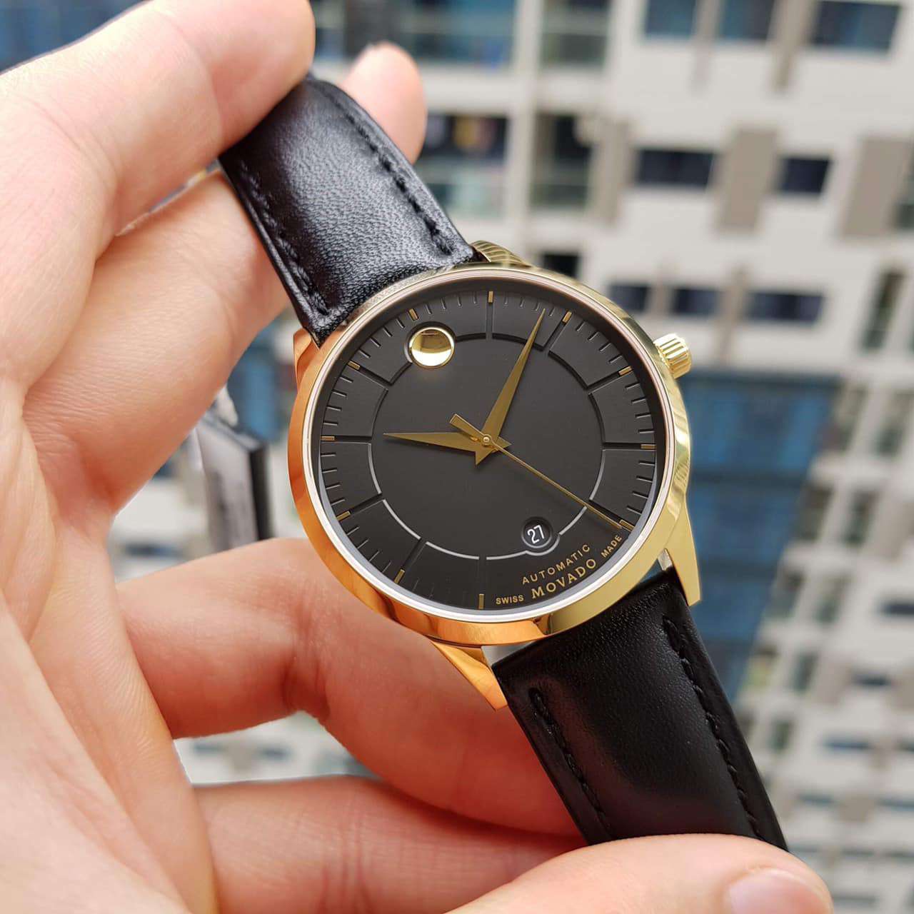  Shop Authentic Movado 1881 Automatic Black Dial Black Leather Strap Watch For Men - 606875 - Luxxuri
