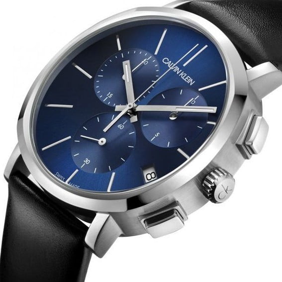  Shop Authentic Calvin Klein Chronograph Blue Dial Black Leather Strap Watch for Men - K8Q371CN - Luxxuri