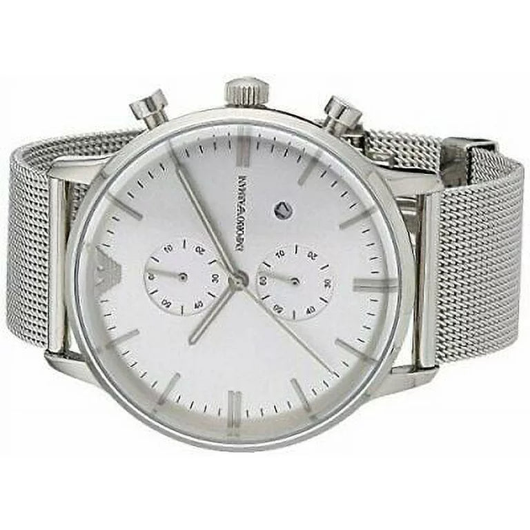  Shop Authentic Emporio Armani Classic Chronograph Quartz Silver Dial Silver Mesh Bracelet Watch For Men - AR0390 - Luxxuri