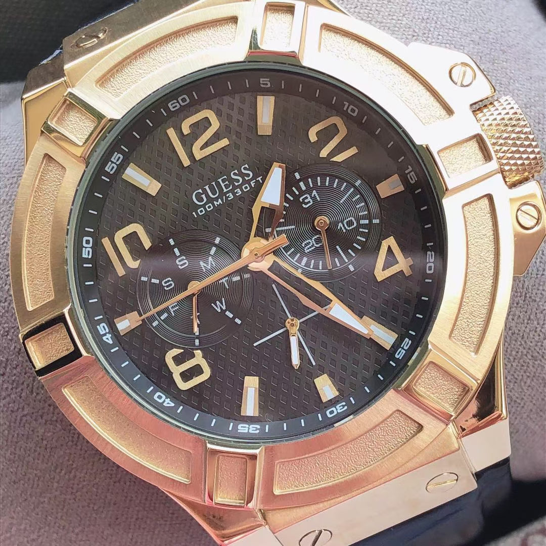  Shop Authentic Guess Rigor Analog Black Dial Black Leather Strap Watch For Men - W0040G4 - Luxxuri