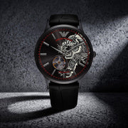  Shop Authentic Emporio Armani Meccanico Skeleton Black Dial Black Leather Strap Watch For Men - AR60046 - Luxxuri