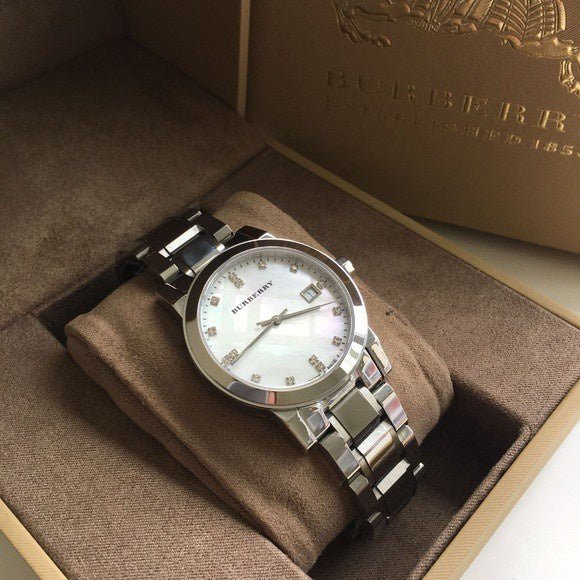  Shop Authentic Burberry The City Diamonds Silver Dial Silver Steel Strap Watch for Women - BU9125 - Luxxuri