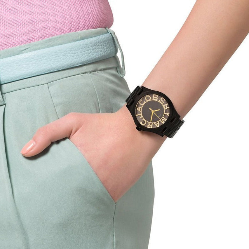  Shop Authentic Marc Jacobs Henry Transparent Black Dial Black Steel Strap Watch for Women - MBM3255 - Luxxuri