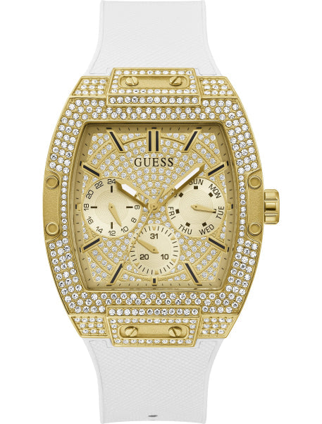  Shop Authentic Guess Phoenix Multifunction Quartz Gold Dial White Silicon Strap Watch For Men - GW0048G3 - Luxxuri