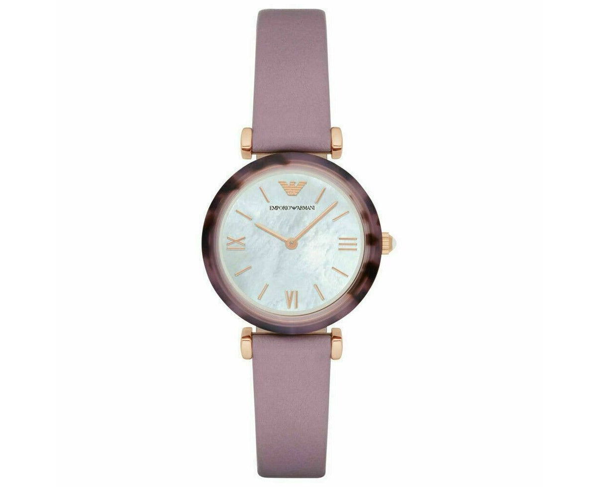 Shop Authentic Emporio Armani Gianni Mother of Pearl Dial Purple Leather Strap Watch For Women - AR11003 - Luxxuri