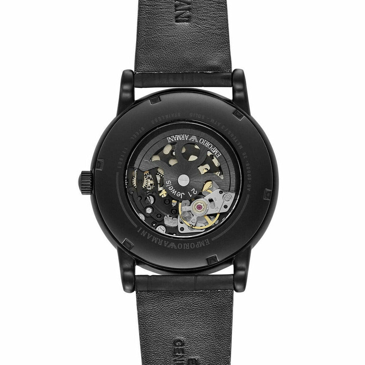  Shop Authentic Emporio Armani Meccanico Automatic Skeleton Dial Black Leather Strap Watch For Men - AR60008 - Luxxuri