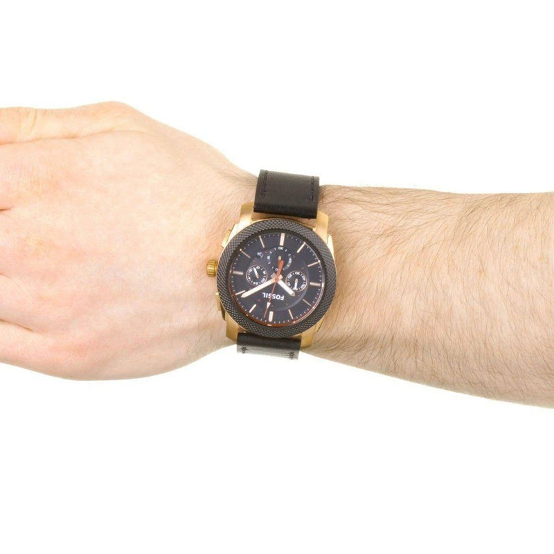  Shop Authentic Fossil Machine Chronograph Black Dial Black Leather Strap Watch for Men - FS5120 - Luxxuri