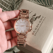  Shop Authentic Burberry The City White Dial Rose Gold Steel Strap Watch for Women - BU9204 - Luxxuri