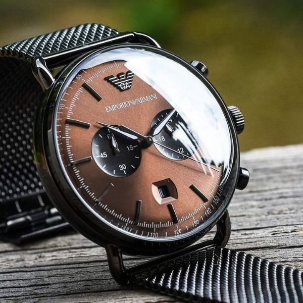  Shop Authentic Emporio Armani Aviator Brown Dial Grey Mesh Bracelet Watch For Men - AR11141 - Luxxuri