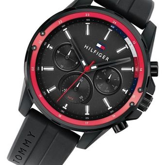  Shop Authentic Tommy Hilfiger Mason Black Dial Black Rubber Strap Watch for Men - 1791793 - Luxxuri