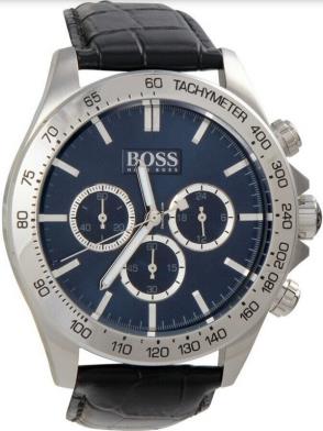  Shop Authentic Hugo Boss Ikon Blue Dial Black Leather Strap Watch for Men - 1513176 - Luxxuri