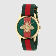  Shop Authentic Gucci G Timeless Quartz Green & Red Dial Green & Red NATO Strap Watch For Men - YA126487A - Luxxuri