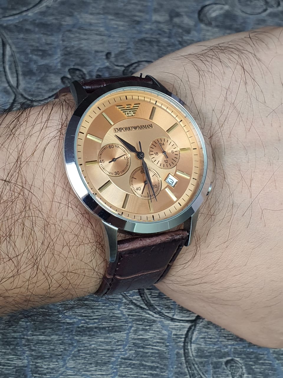  Shop Authentic Emporio Armani Classic Chronograph Beige Dial Brown Leather Strap Watch For Men - AR2433 - Luxxuri
