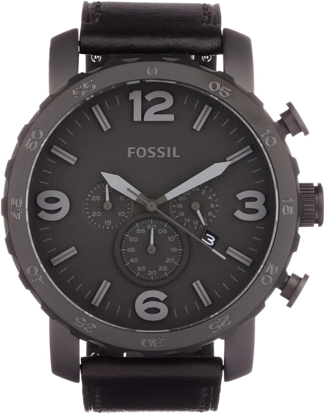  Shop Authentic Fossil Nate Chronograph Black Dial Black Leather Strap Watch for Men - JR1354 - Luxxuri