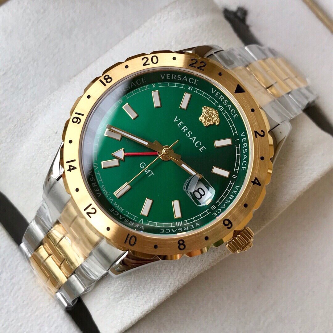  Shop Authentic Versace Hellenyium GMT Green Dial Two Tone Steel Strap Watch for Men - V11050015 - Luxxuri