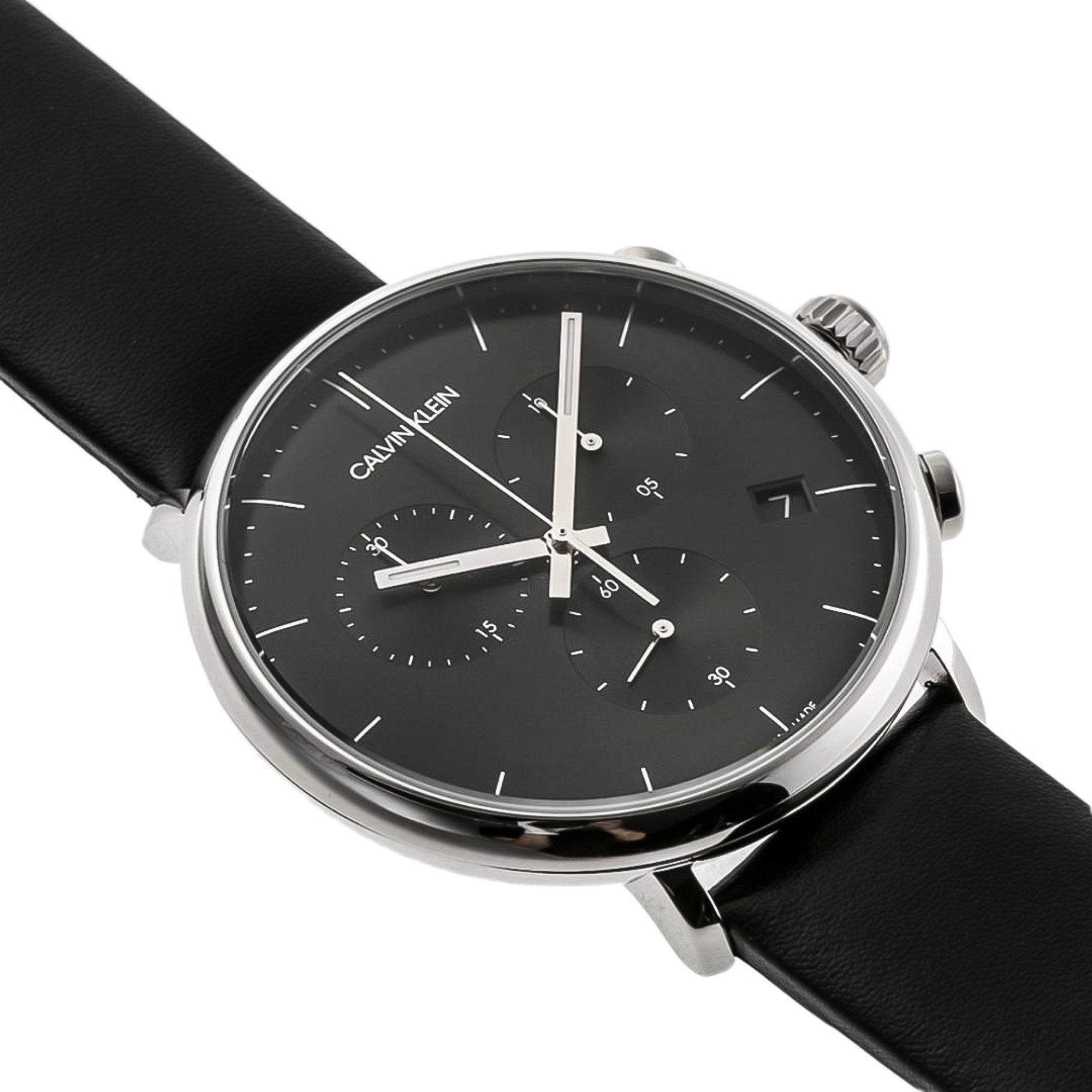  Shop Authentic Calvin Klein High Noon Chronograph Black Dial Black Leather Strap Watch for Men - K8M271C1 - Luxxuri