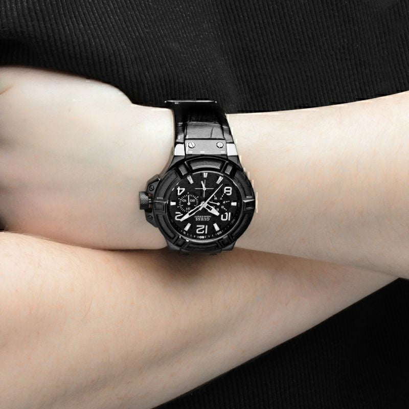  Shop Authentic Guess Rigor Analog Black Dial Black Leather Strap Watch For Men - W0040G1 - Luxxuri