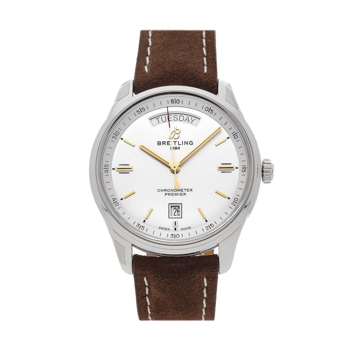  Shop Authentic Breitling Premier Automatic Chronometer 40mm Silver Dial Mens Watch - A45340211G1X3 - Luxxuri