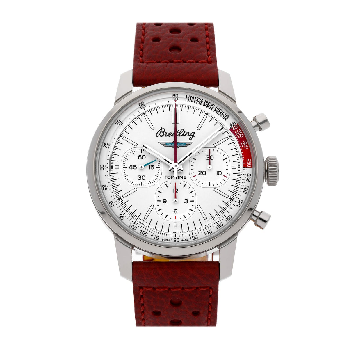  Shop Authentic Breitling Top Time B01 Ford Thunderbird White Dial Red Leather Strap Watch for Men - AB01766A1A1X1 - Luxxuri