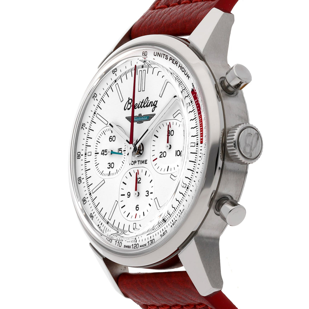  Shop Authentic Breitling Top Time B01 Ford Thunderbird White Dial Red Leather Strap Watch for Men - AB01766A1A1X1 - Luxxuri