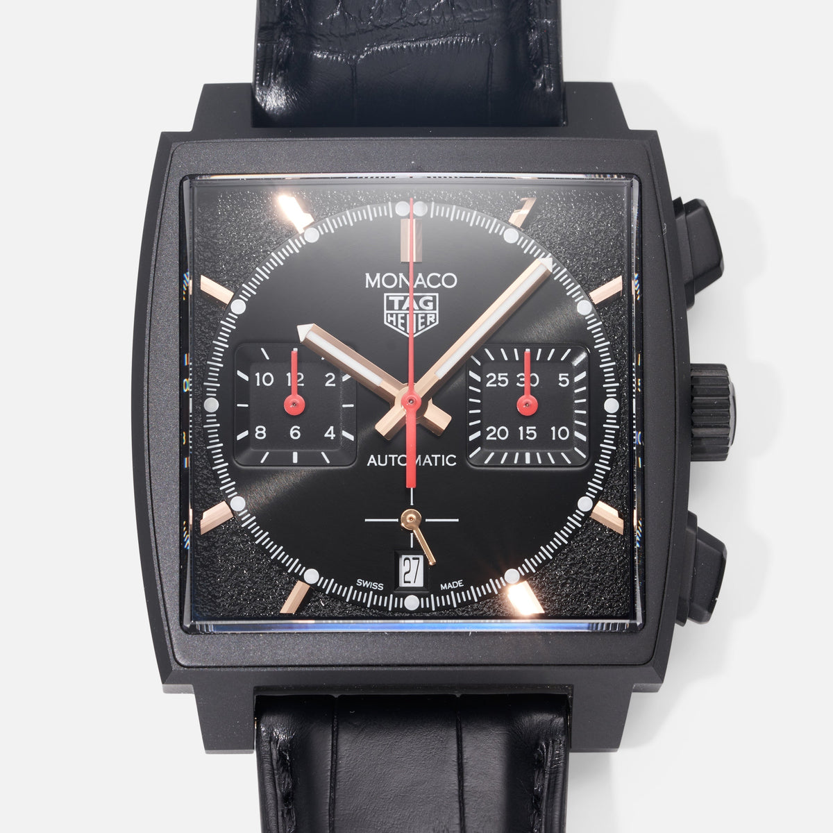  Shop Authentic Tag Heuer Monaco Automatic Chronograph Black Dial Black Leather Strap Watch for Men - CBL2180.FC6497 - Luxxuri