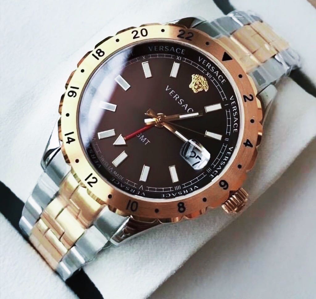  Shop Authentic Versace Hellenyium GMT Black Dial Two Tone Steel Strap Watch for Men - V11040015 - Luxxuri