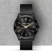  Shop Authentic Michael Kors Slim Runway Black Dial Black Mesh Strap Watch for Women - MK8607 - Luxxuri