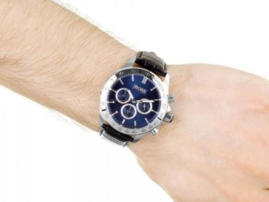  Shop Authentic Hugo Boss Ikon Blue Dial Black Leather Strap Watch for Men - 1513176 - Luxxuri