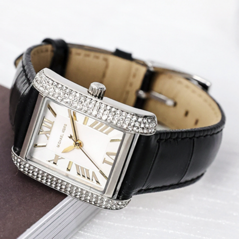  Shop Authentic Michael Kors Emery Three Hand Silver Dial Black Leather Strap Watch For Women - MK4696 - Luxxuri