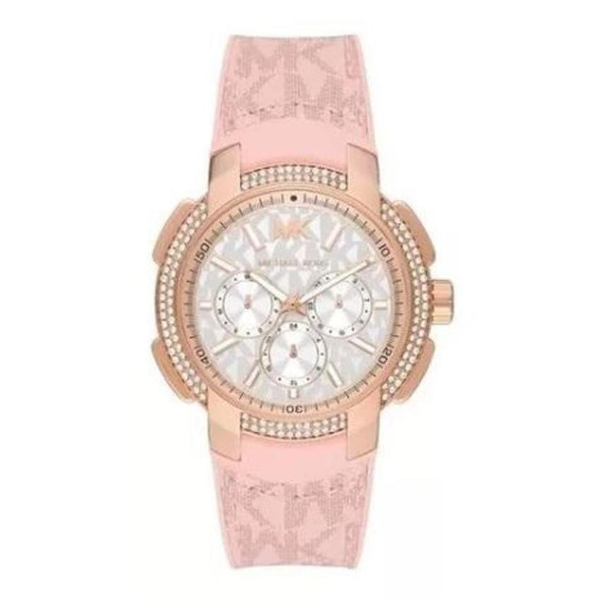  Shop Authentic Michael Kors Sidney Multifunction White Dial Pink Silicone Strap Watch For Women - MK7222 - Luxxuri