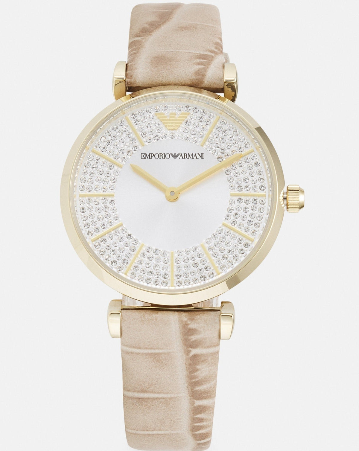  Shop Authentic Emporio Armani Gianni T Bar Crystals Silver Dial Brown Leather Strap Watch For Women - AR11518 - Luxxuri