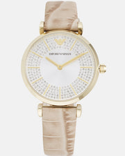  Shop Authentic Emporio Armani Gianni T Bar Crystals Silver Dial Brown Leather Strap Watch For Women - AR11518 - Luxxuri