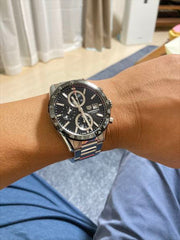  Shop Authentic Tag Heuer Carrera Automatic Chronograph Black Dial Silver Steel Strap Watch for Men - CBM2110.BA0651 - Luxxuri