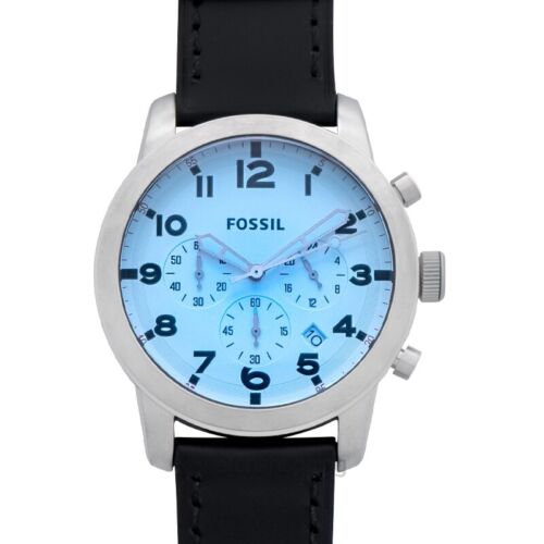  Shop Authentic Fossil Pilot Chronograph Sky Blue Dial Black Leather Strap Watch for Men - FS5162 - Luxxuri