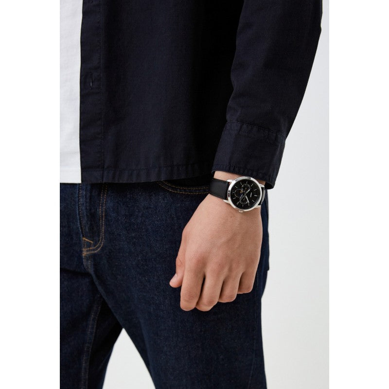  Shop Authentic Fossil Neutra Minimalist Moonphase Black Dial Black Leather Strap Watch for Men - FS5904 - Luxxuri