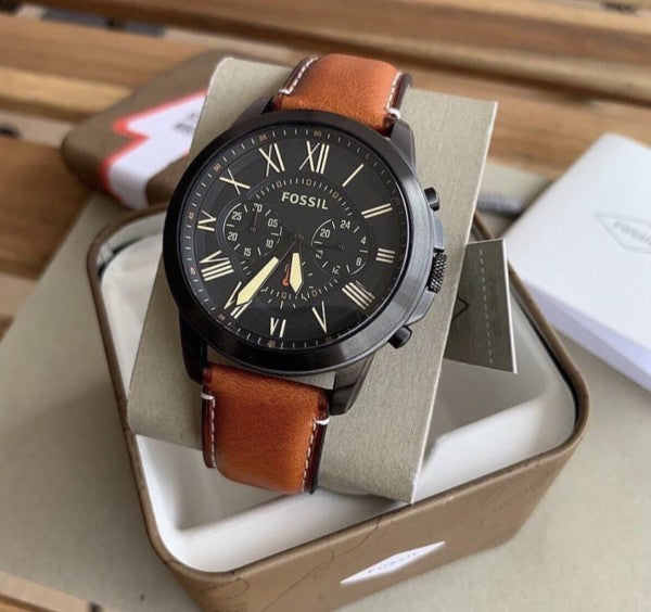  Shop Authentic Fossil Grant Chronograph Black Dial Brown Leather Strap Watch for Men - FS5241 - Luxxuri