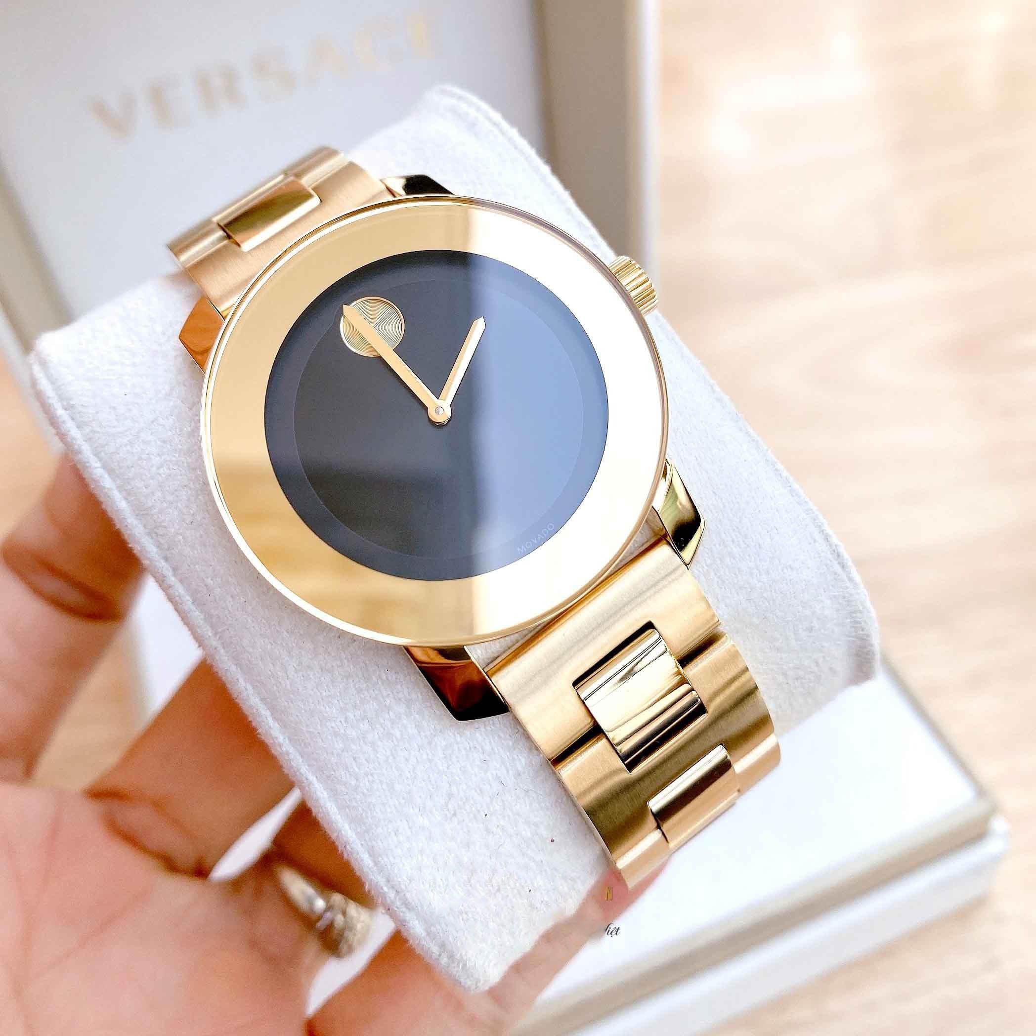  Shop Authentic Movado Bold Black Dial Gold Steel Strap Unisex Watch - 3600397 - Luxxuri