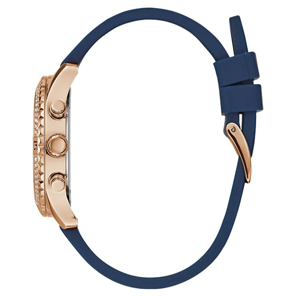  Shop Authentic Guess Confetti Diamonds Gold Dial Blue Rubber Strap Watch For Women - W1098L6 - Luxxuri