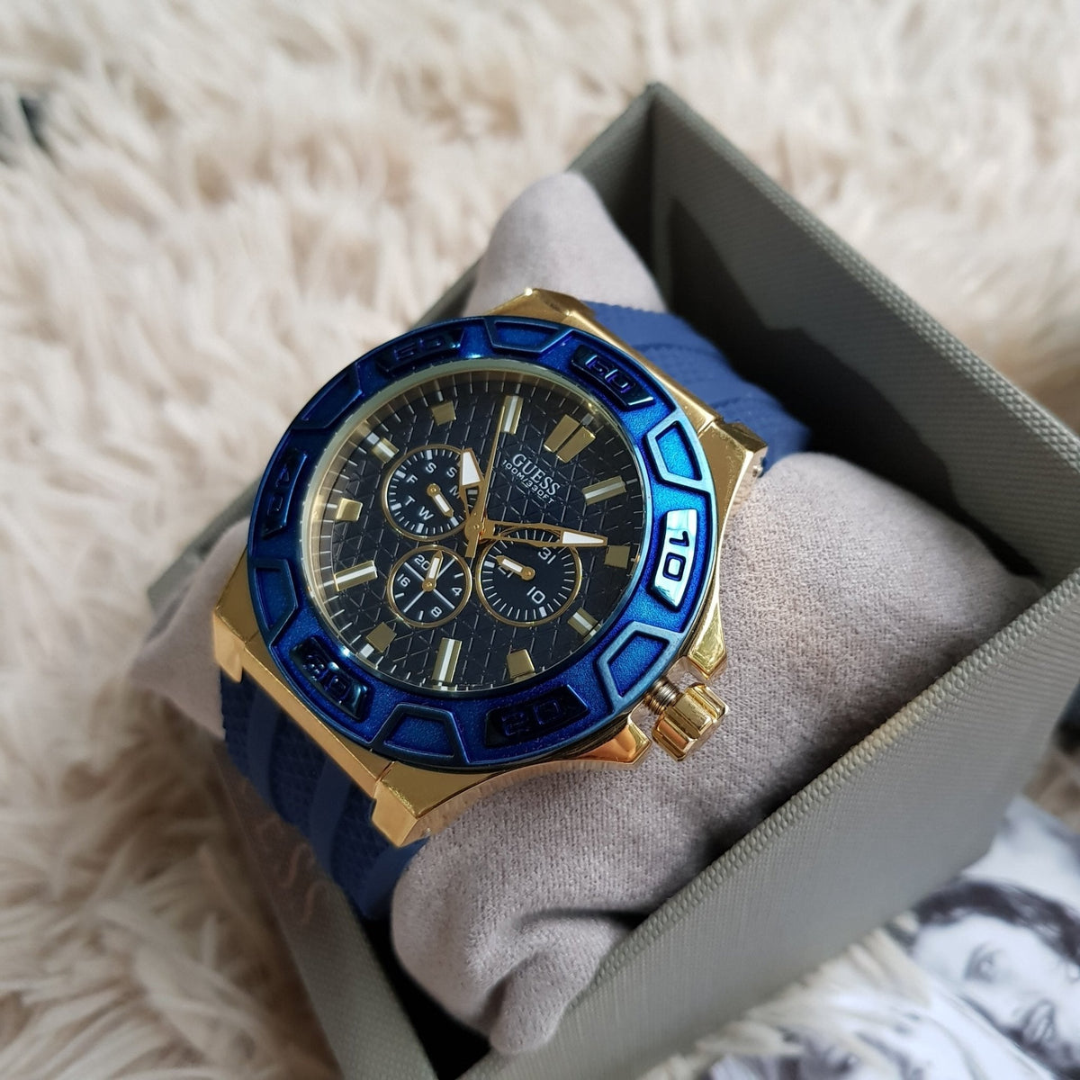  Shop Authentic Guess Force Blue & Rose Gold Dial Blue Silicone Strap Watch For Men - W0674G2 - Luxxuri
