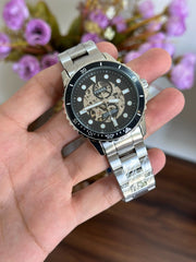  Shop Authentic Fossil FB-01 Automatic Skeleton Black Dial Silver Steel Strap Watch for Men - ME3190 - Luxxuri