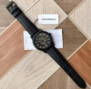  Shop Authentic Emporio Armani Meccanico Automatic Skeleton Dial Black Leather Strap Watch For Men - AR60008 - Luxxuri