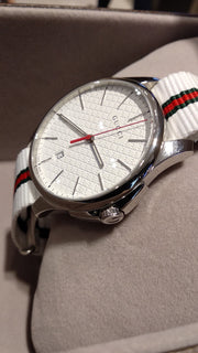  Shop Authentic Gucci G Timeless Quartz White DIal White NATO Strap Watch For Men - YA126322 - Luxxuri